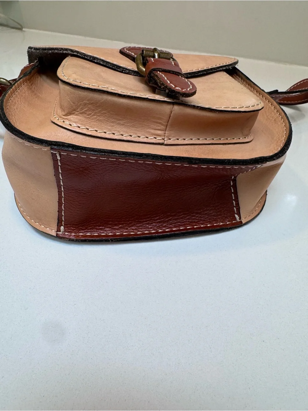 Patricia Nash Two-Tone Saddle Crossbody in Tan and Brown - Picture 3 of 9